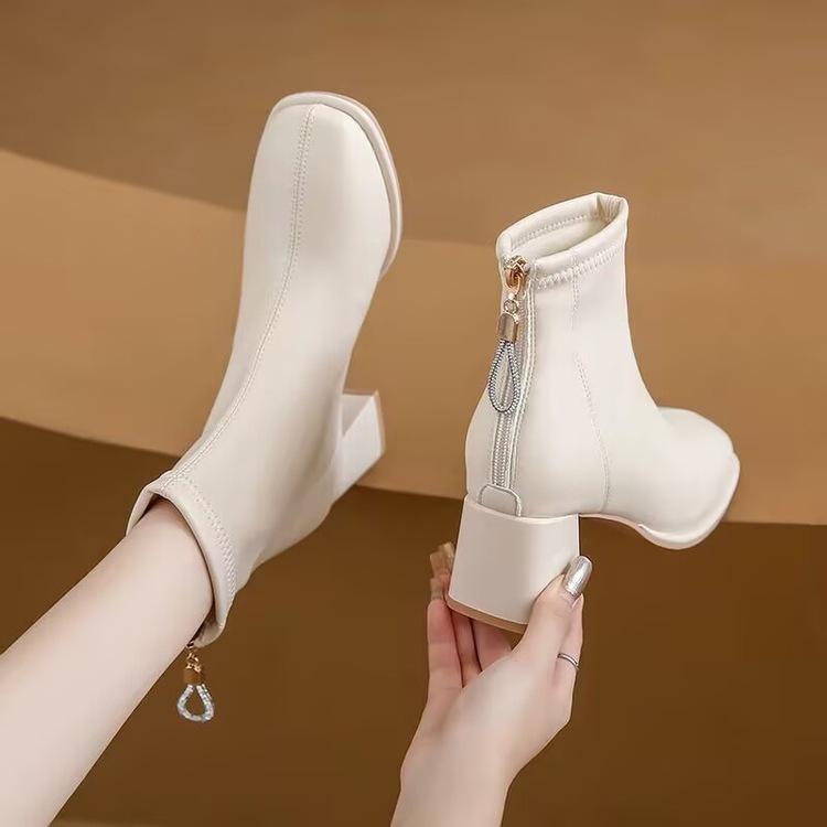 French short boots and ankle boots for women's new autumn and winter 2025 Korean thick heel Martin boots square head thin boots for women