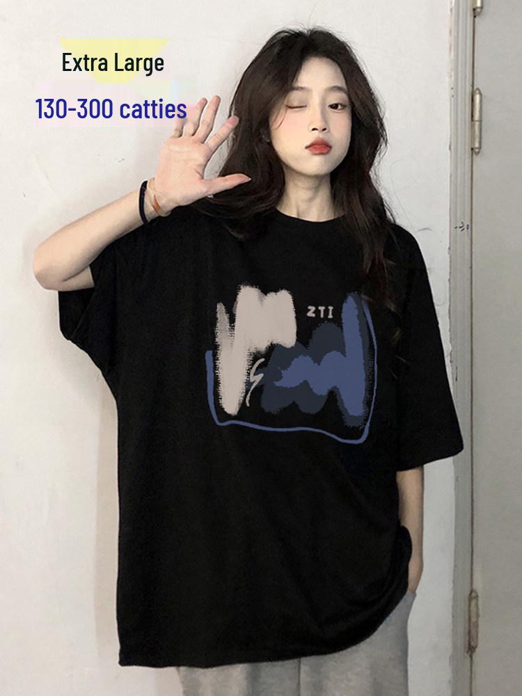 Women's Hong Kong Style Oversized Summer T-Shirt - Plus Size, Loose Fit, Short Sleeve