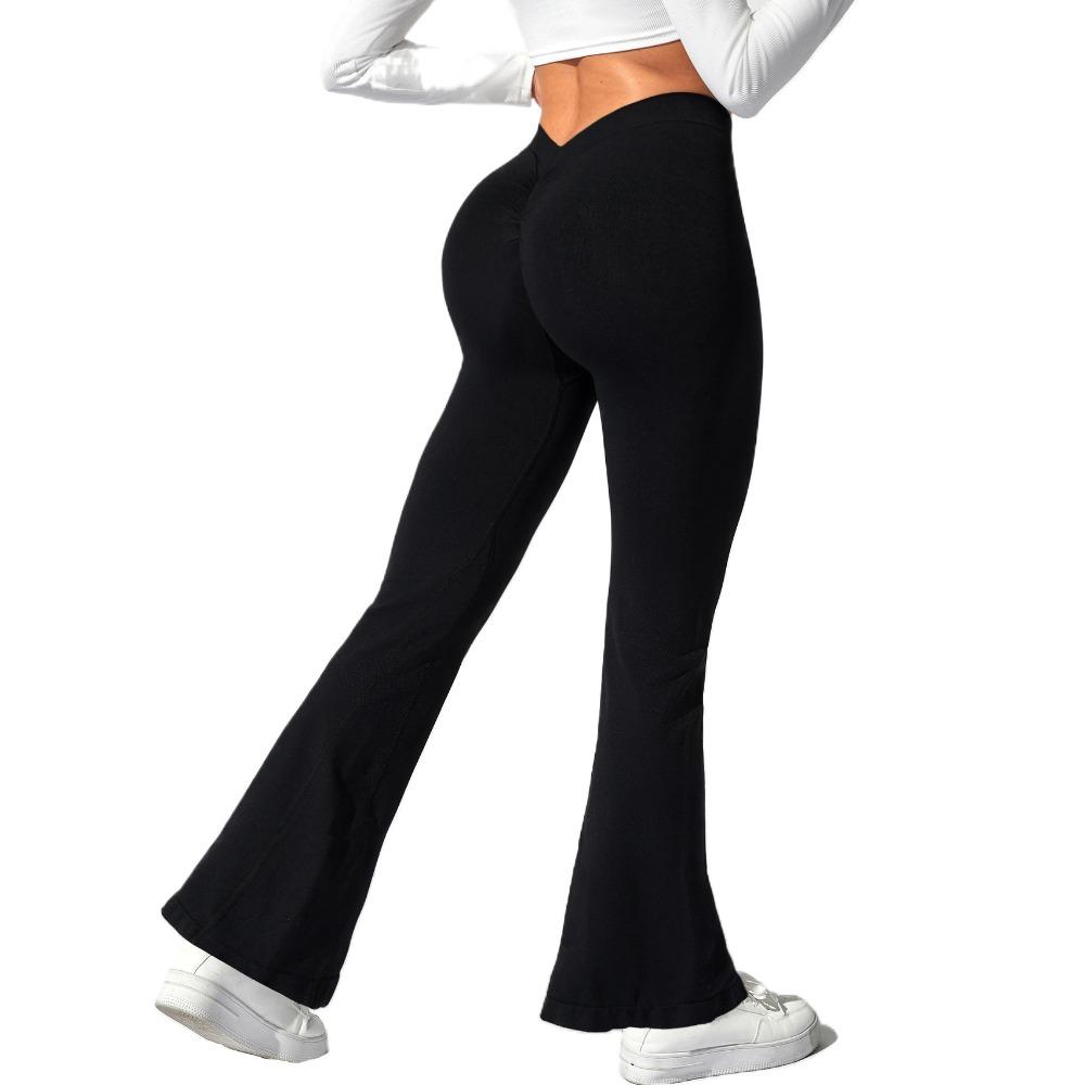 High Waist Yoga Sports Pants V-Waist Yoga Seamless Leggings Sports Fitness Leggings Outwear L чёрный