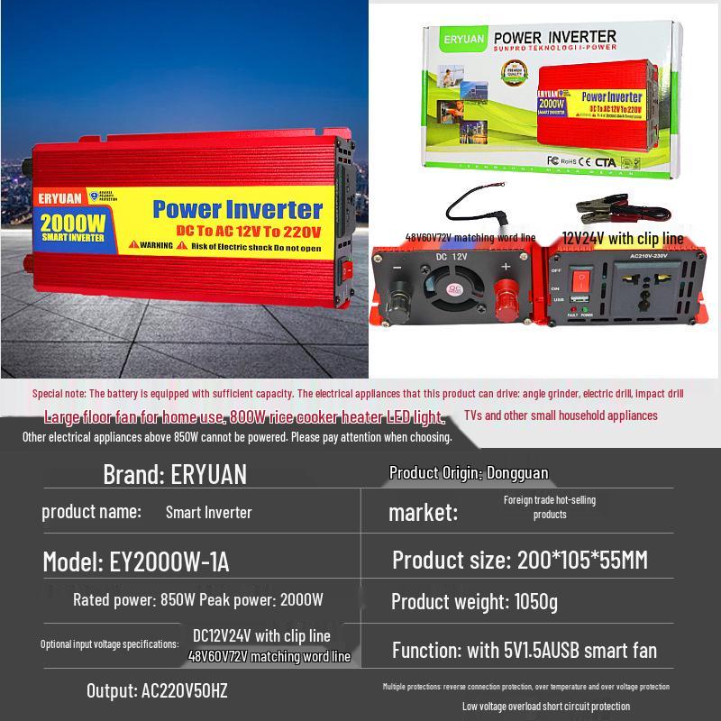 2000W Modified Wave Power Inverter: 220V for 12V/24V/48V/60V Solar and Car Use