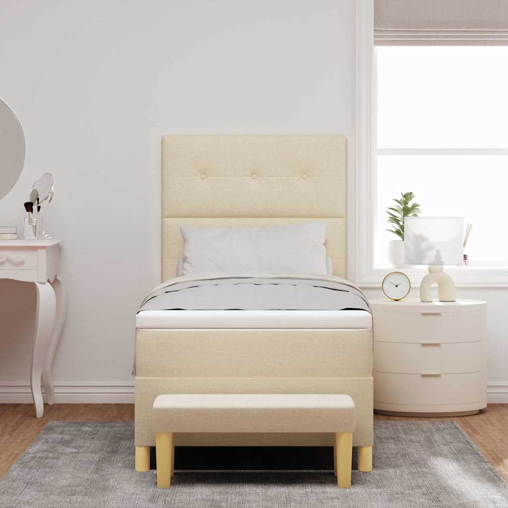 Box Spring Bed with Headboard Cream 190 X 90 Cm Fabric