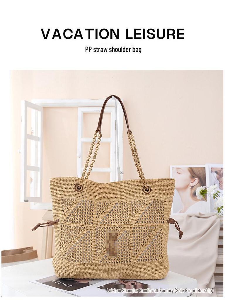 Borsa a Spalla in Paglia di PP Intrecciata a Mano di Grande Capacità - Alla Moda e Versatile per il Pendolarismo o le Vacanze