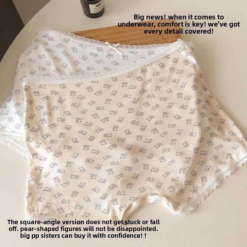 Ladies Spring and Autumn New Cotton Sweet Bear Middle Waist Flat Angle Briefs