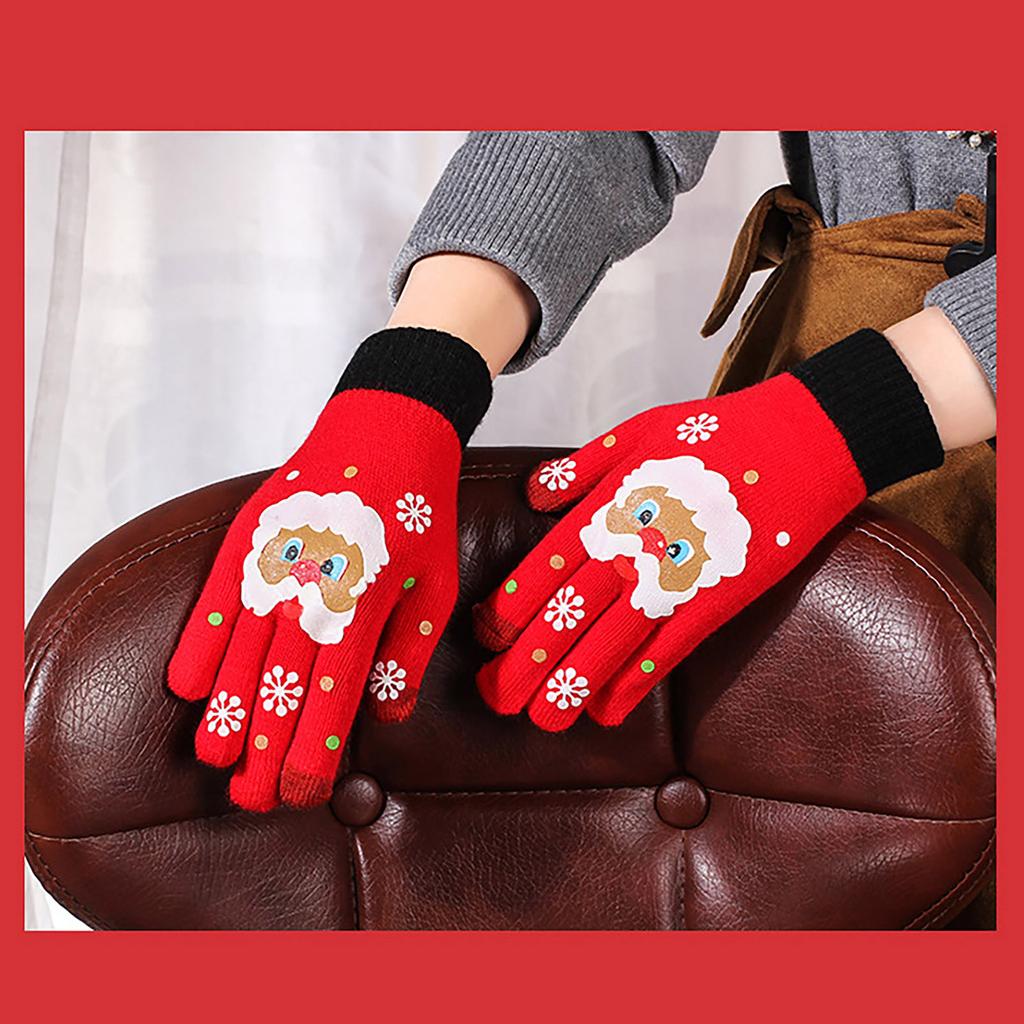 Ladies Adult Brushed Thicken Warm Cartoon Woolen Knitted Christmas Fawn Gloves