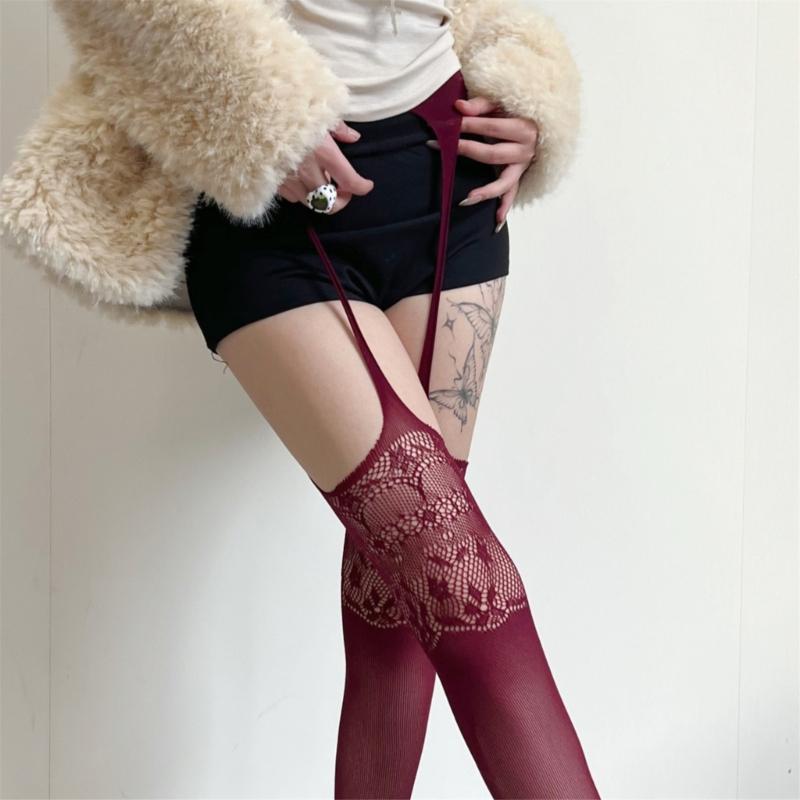 Women's Garter Belt Tights Patterned Fishnet Thigh High Stockings Tights High Waist Pantyhose Suspender Pantyhose Gifts