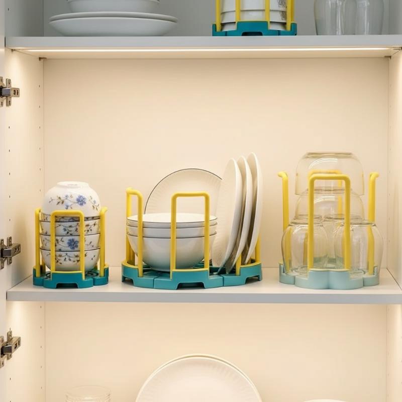 Desktop Bowl Holder for Home Adjustable Plastic Cup Shelf Drain Rack for Kitchen Tabletop Organization
