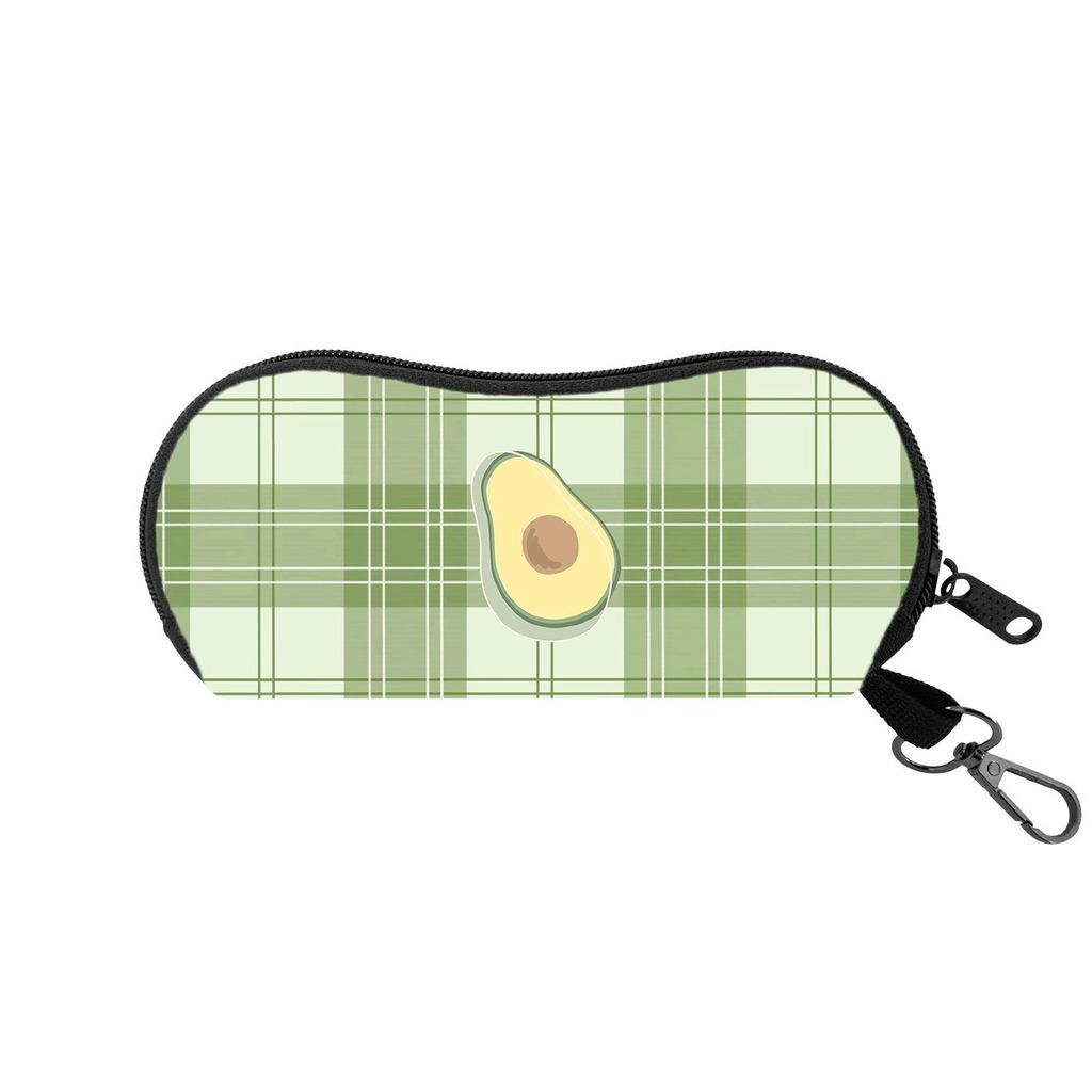 Portable Felt Sunglasses Pouch Soft Shockproof Zipper Eyeglass Case with Metal Clip Check Pattern Printed Eyewear Storage Bag