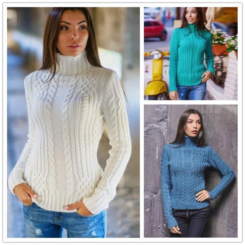 Podzimní novinka Slim Fit Rolák Pletený svetr Ženy Zimní Módní Dlouhý rukáv Dámské Svetry Svetry Elegantní Měkké Teplé Dámské Svetry z úpletu 25068