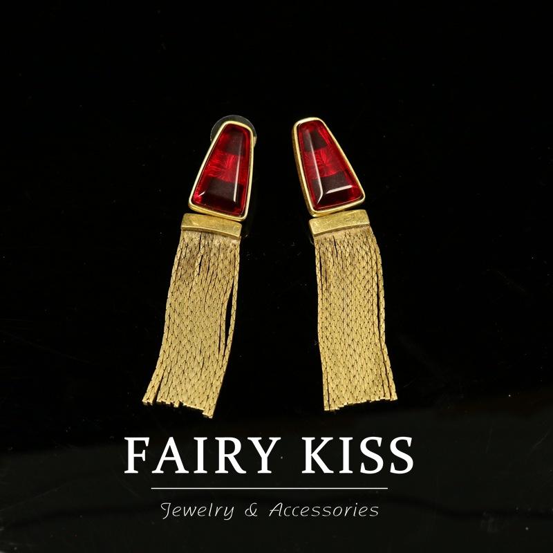Pendientes de Hombro Largos con Flecos Estilo Palacio, Pendientes con Cadena de Cobre y Piedra Verde de Diseño Personalizado con Temperamento Exquisito