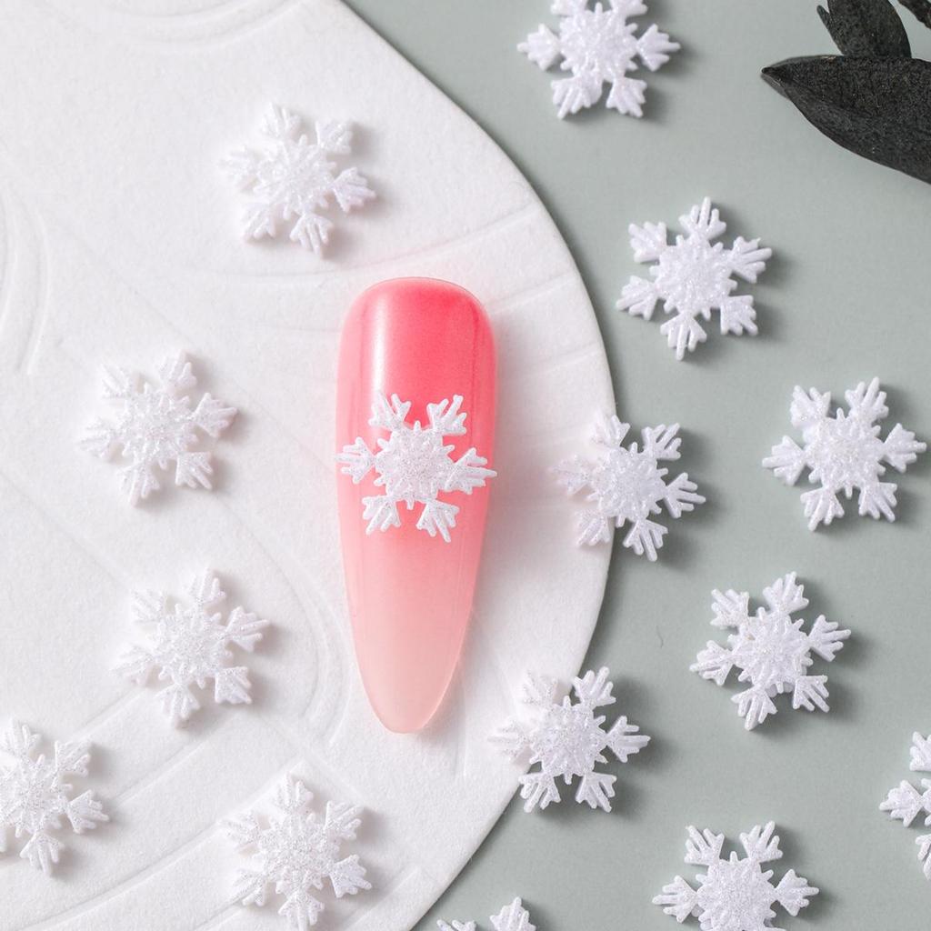 White Snowflake Resin Nail Art Decorations - 3D Hexagonal Winter DIY Accessories