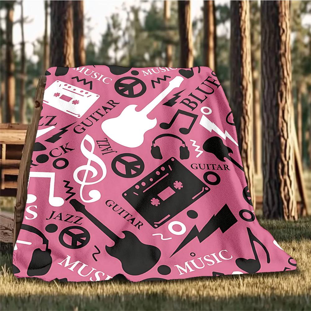 1pc Music Symbols Print Outdoor Blanket, Lightweight Polyester,