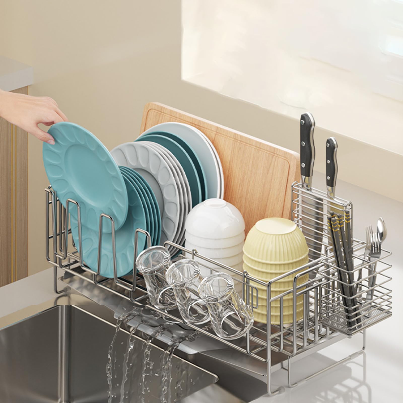 

Dish kitchen dish Stainless steel dish easy to horizontal can be handed large capacity automatic dish sink washing dish chopstick knife cutting board