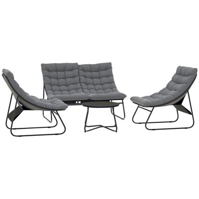 4-Seater Garden Furniture Set, 2 Chairs, 1 Double Sofa, 1 Table, Thick Cushions, Steel Frame, for Patio, Gray