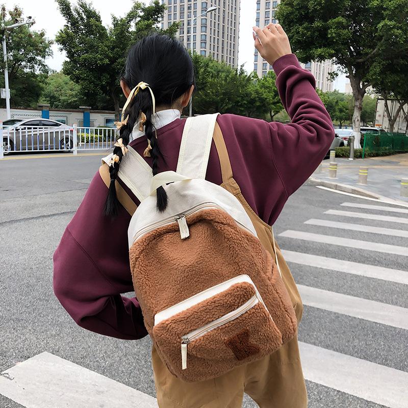

Винтажный плюшевый рюкзак из овечьей шерсти для женщин, милый рюкзак, многоцелевой рюкзак, классная сумка для девочек, сумка для мамы и ребенка one size коричневый