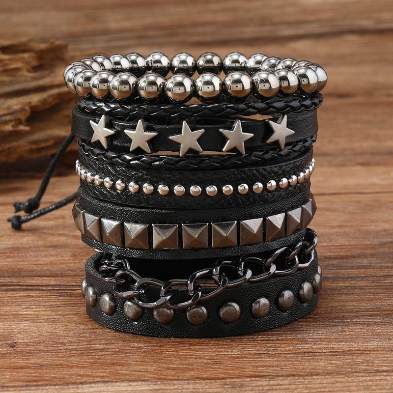 

Новые горячо продаваемые аксессуары в виде пятиконечной звезды, браслет из четырех частей из коровьей кожи D разноцветный