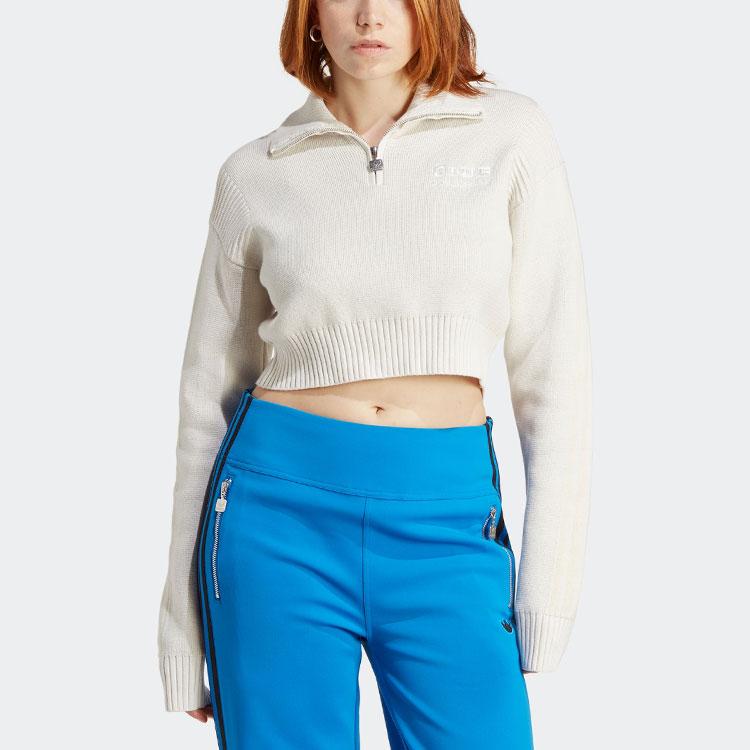 Adidas Originals Blue Version Knit Track Jacket Solid Logo Embroidery Half-Zip Short Jacket Women Jacket Pink White HM2050