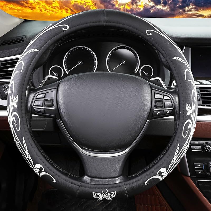 Wildflower Steering Wheel Cover, Flower Car Accessory For Diverse Cars, Steering Wheel Cover Non-Slip Breathable Fabric Absorbing Sweat Universal Car