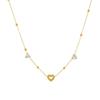 Gold Plated Heart CZ Beaded Necklace, Dainty Open Heart Pendant Link Chain with Clear Zircon Charms, Love Jewelry for Women Gift