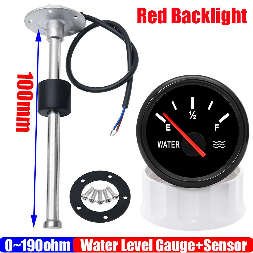 100-600mm Stainless Steel Marine Water Level Gauge Sensor Fit Boat Car Water Level Gauge Meter 0-190 Ohm with Red Light