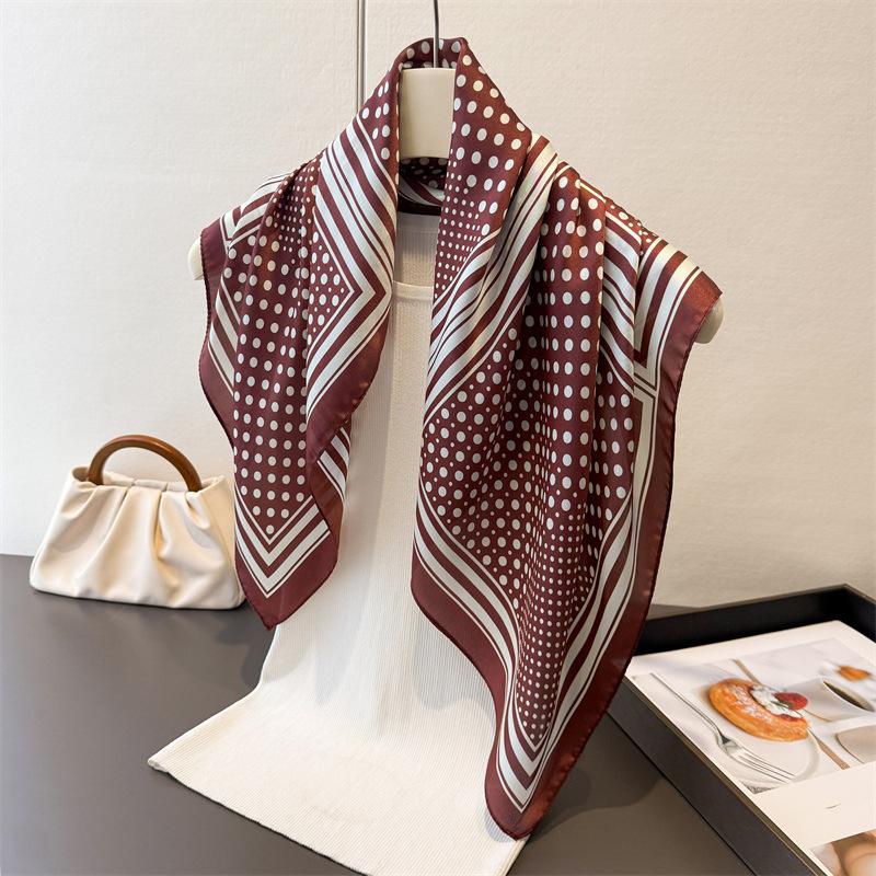 Polka Dot Printed Scarf Women's Spring and Summer Thin Imitation Silk Square Scarf Fashion Versatile Shawl Scarfs Headscarf
