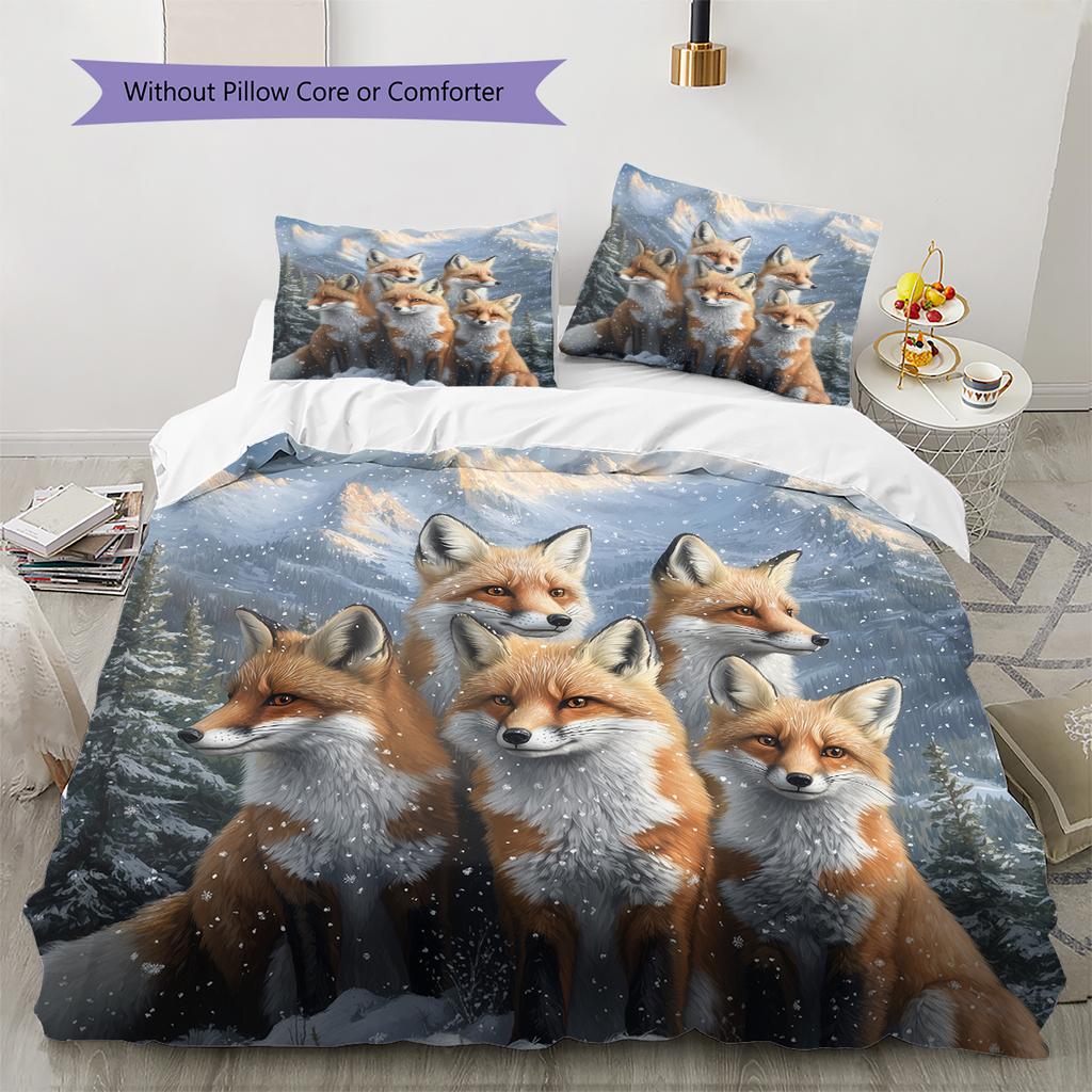 Fuchs-Muster Bettwäsche Heimdekoration Geburtstagsgeschenk (1 Bettbezug + 2 Kissenbezüge, ohne Füllung)
