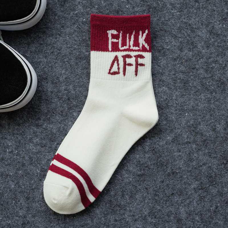 Fashion Men Women Cool Letter Print Funny Design Cotton Black Red Casual Socks