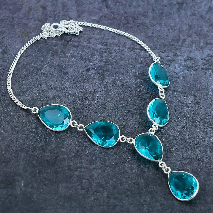 Indicolite Tourmaline Handmade 925 Sterling Silver Jewelry Necklace 18" W7V84