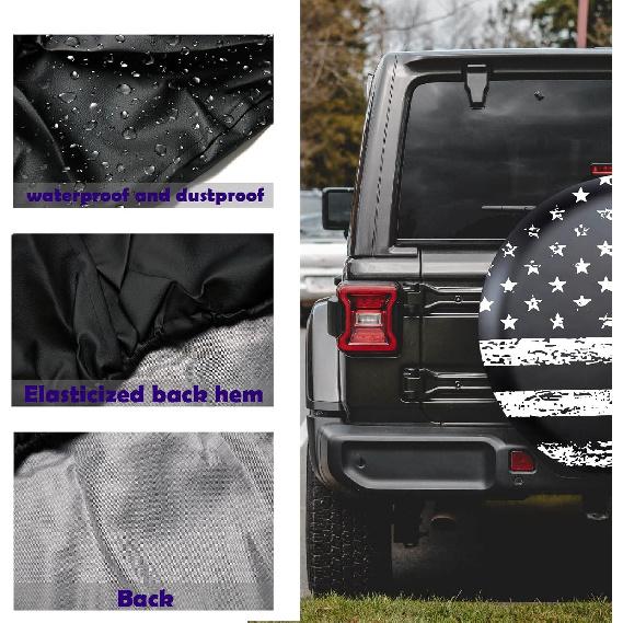 Black White Vintage American Flag Spare Tire Cover Protectors Weatherproof Dust-Proof For Fit For Jeep Wrangler RV, SUV, Truck Travel