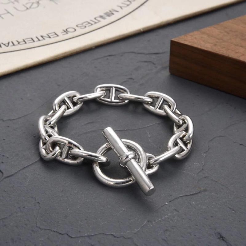 Retro Heavy Du S925 Silver Pig Nose Bracelet ex OT Bule Women's Sle Faionable Cross-Border Hand Jewelry