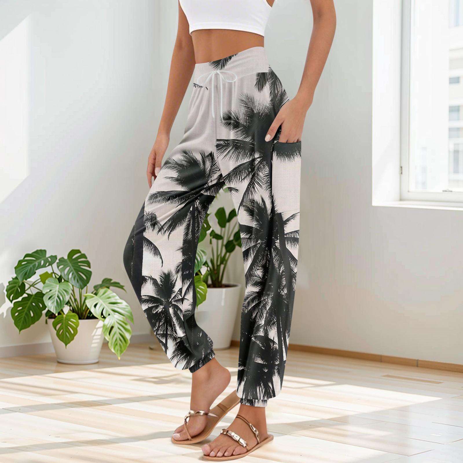 

Women s Pocket Drawstring Trousers High Waist Yoga Hawaiian Print Casual Pants XL