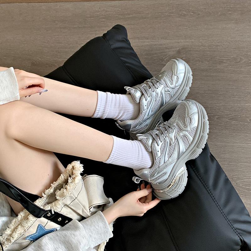 2025 spring and autumn explosion 6.5cm retro mesh outdoor height increase versatile platform casual sports shoes dad shoes