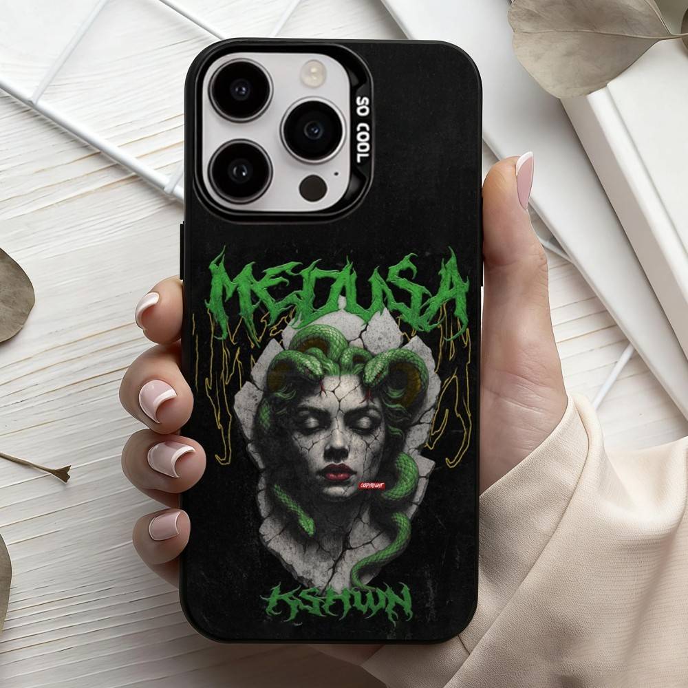 Medusa Greek Mythology Look At Me Phone Case For iPhone17,16,15,14,13,12,11 Plus,Pro Max Black Candy Silver Plated Cover