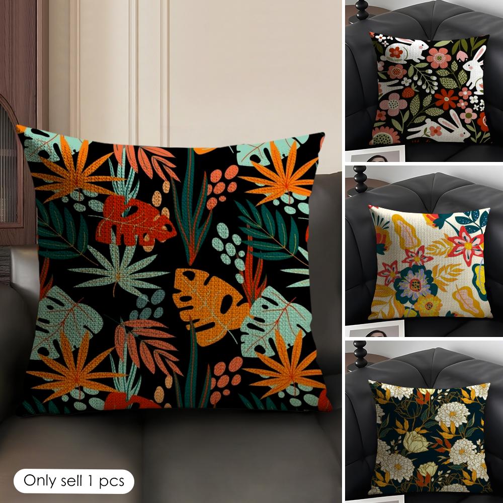 Fresh Floral Pattern Cushion Cover Summer Breathable Linen Organic Fabric Double-Sided Printing Sofa Pillow Case Home Decor