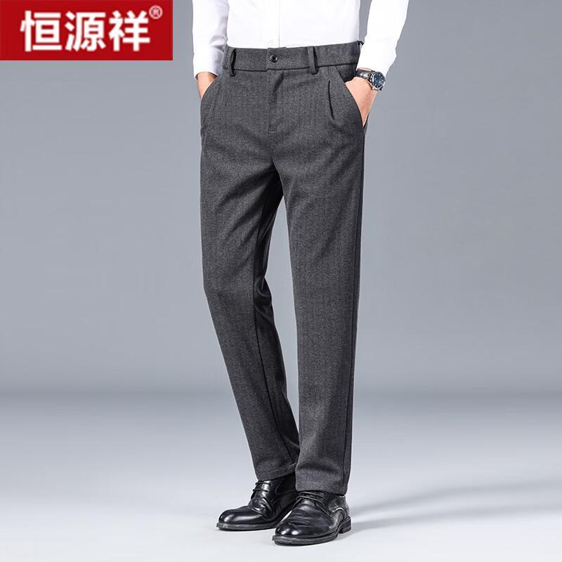 Hengyuanxiang Men s Lamb Wool Blend Mid-High Waist Business Trousers 30