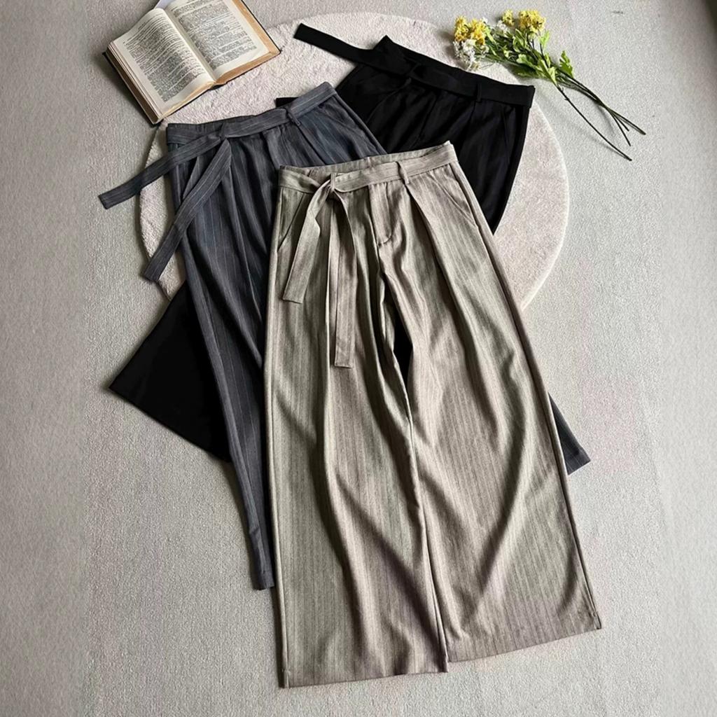 Striped Wide-leg A-word Double-pleated Streamer Pants Men's Summer Loose Old Money Wind-drape Scimitar Pants Commuter Pants