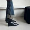 Pointed French Short Boots Women's Shoes Autumn and Winter New Soft Leather Martin Boots Thick Heel Versatile Chelsea Thin Boots
