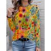 Women's T-Shirt Floral Graphic Plants Retro Long Sleeve O-Neck Pullover Regular Tops Daily 3D Print Autumn Tees Female Clothing