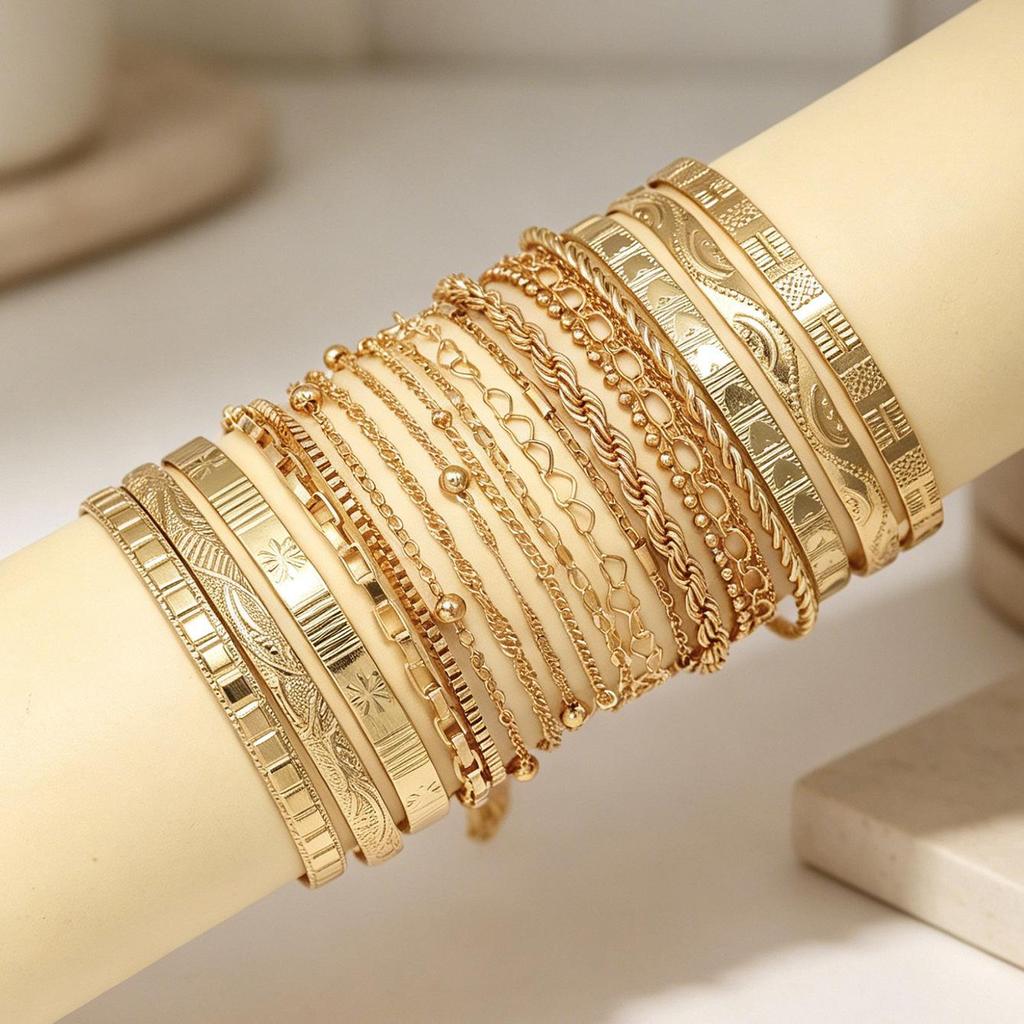Retro Multi-Layer Rhombus Bracelet Set for Women - European & American Style, Exaggerated Luxury Design In High-End Metal.