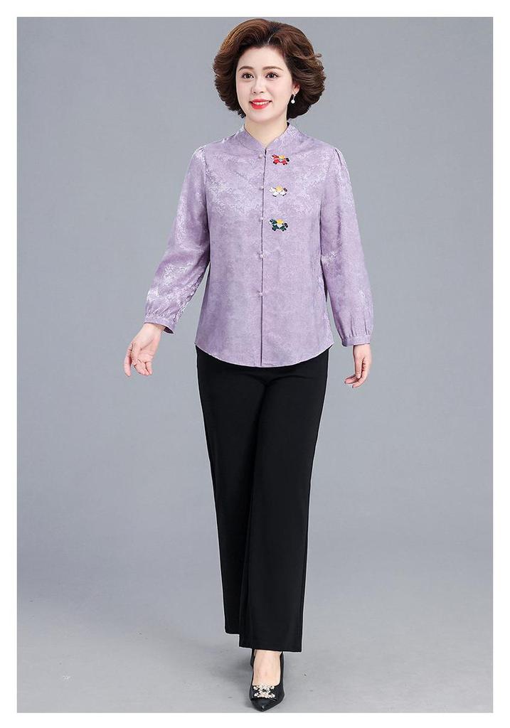 Elegant Spring 2026 Wedding Set: Stylish, Long-Sleeved Blouse for Mothers and Mother-in-Laws - Perfect for Middle-aged and Elderly Women
