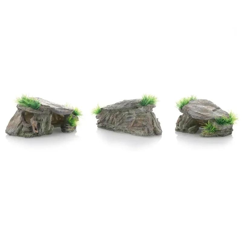 Reptile Hide Cave with Basking Platform Natural Rock Style Shelter Aquarium Decoration for Reptiles Freshwater Fish Shrimp