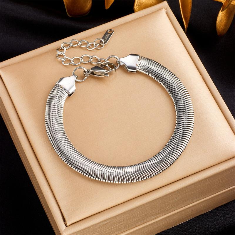 Gold Herringbone Snake Chain Bracelet, Adjustable Flat Snake Bone Bangle, Elegant Chunky Jewelry for Women Daily Wear Gift