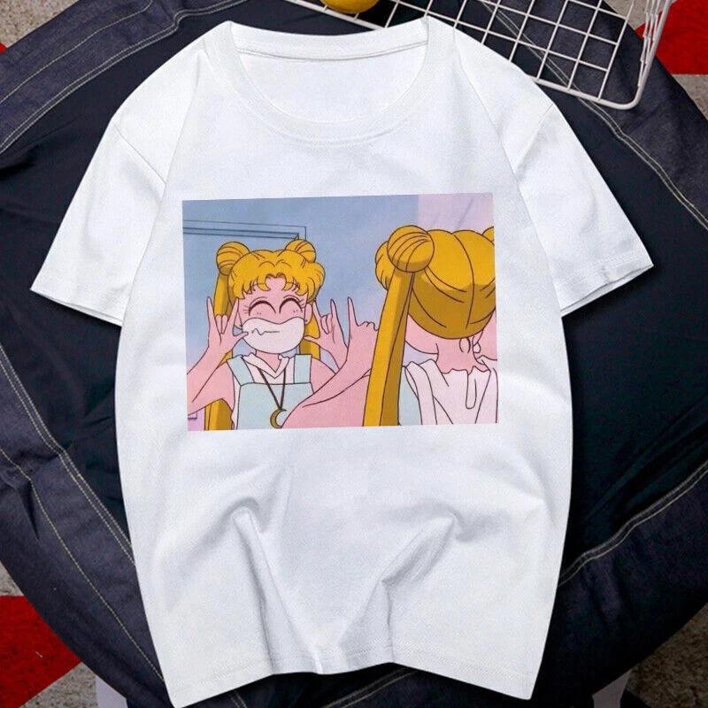 90s Anime Sailor Moon Retro Graphic T Shirt Summer Cotton Unisex Women Tee Streetwear Casual Trend Short Sleeve Hip Hop Top