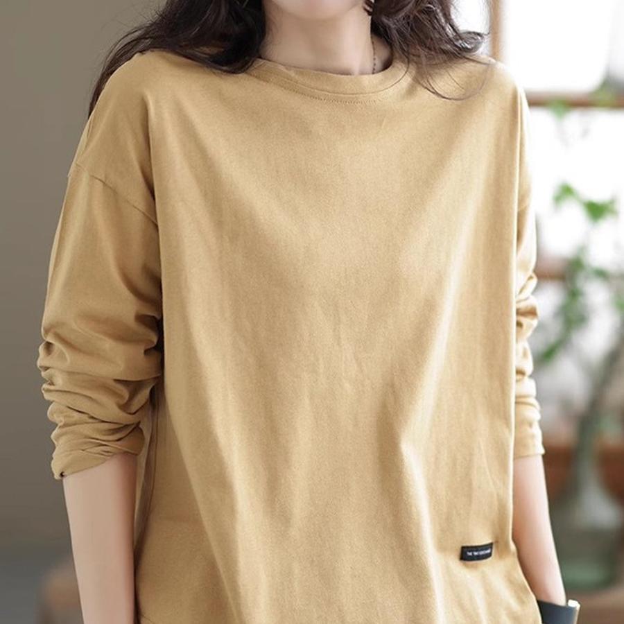 Maieu Dintr-o Singură Culoare Vintage Decupat Femei Toamnă Iarnă Stil Nou Casual Mânecă Lungă Largă Tricou Top Femei Trendy