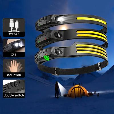 COB LED Sensor Stirnlampe USB Wiederaufladbar Super Hell Induktions-Stirnlampe mit 5 Modi für Angeln Camping Wandern Outdoor-Einsatz