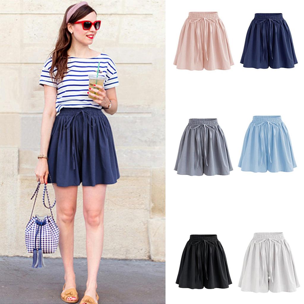 Women's Shorts High Waist Drawstring Knee Length Shorts Elastic Comfy Shorts With Pockets