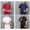 Solid Color Chef Top Slanted Collar Button Short Sleeve Pocket Hotel Workwear Professional Stand Cardigan Catering Uniform Kitchen Clothes Waiter