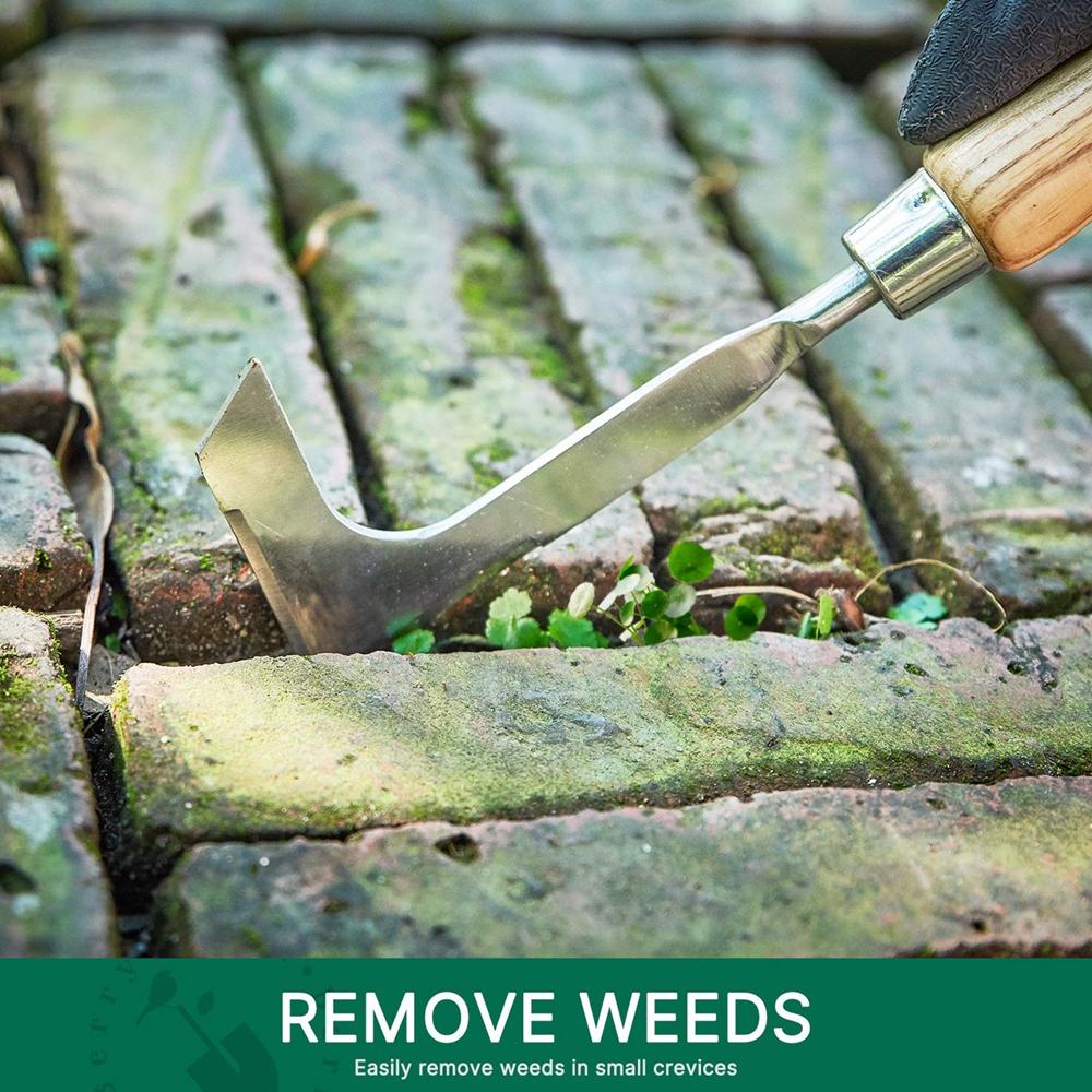 9 Zoll Holzgriff Edelstahl Manueller Rasenmäher L-förmige Jätsichel für Gartengerät Rasen Terrasse Fugenjäter