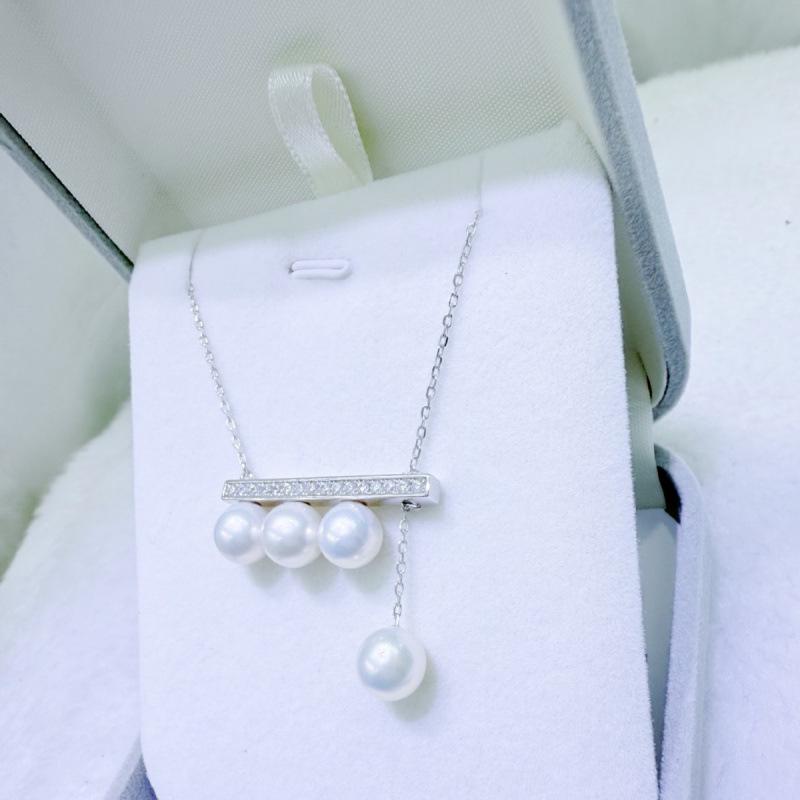 Aurora Flawless 7.5-8mm Round Pearl Necklace with Sterling Silver & Wood Pull-out Pendant