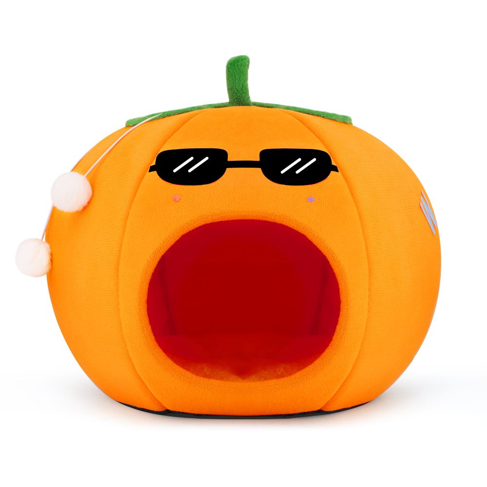 Orange cat bed cute pet cat bed suitable for cats and dogs to keep warm semi-enclosed cat sleeping for all seasons