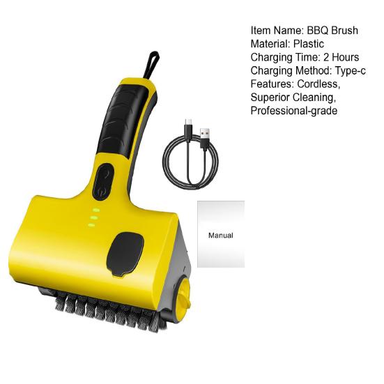 Cordless Electric Grill Brush with Rotating Head 8V Power Rechargeable BBQ Cleaning Tool Stainless Steel Bristles Type-C Cable Portable Grill Bot for